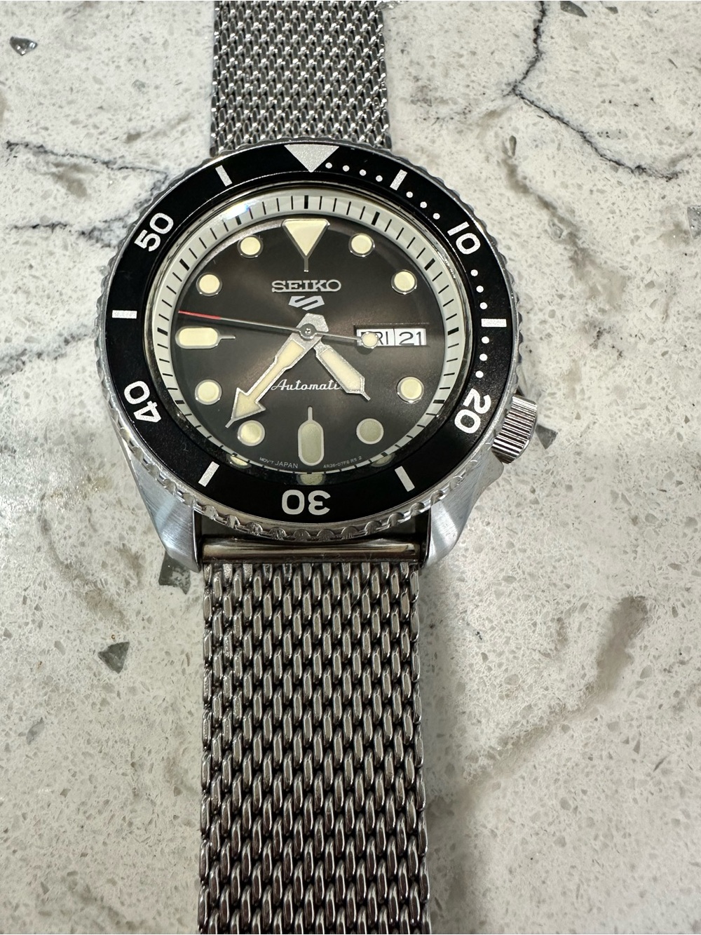 Seiko Stainless Steel Mesh Bracelet Dive Watch with Black Dial